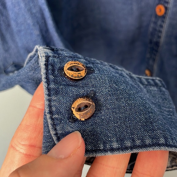 Jack And Jones Originals Indigo Denim Button-Up Shirt Embroidered Slim Fit Sz M - Picture 7 of 12